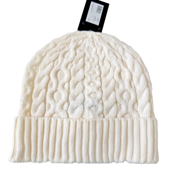 New Kate Spade Cable Knit Velvet Bow Beanie Hat Cream main image 4